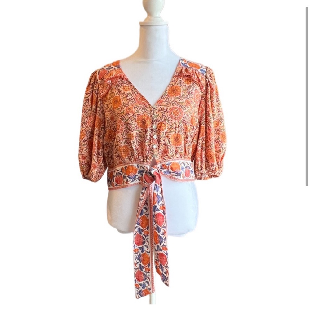 Rachel Zoe Orange and White Floral Blouse